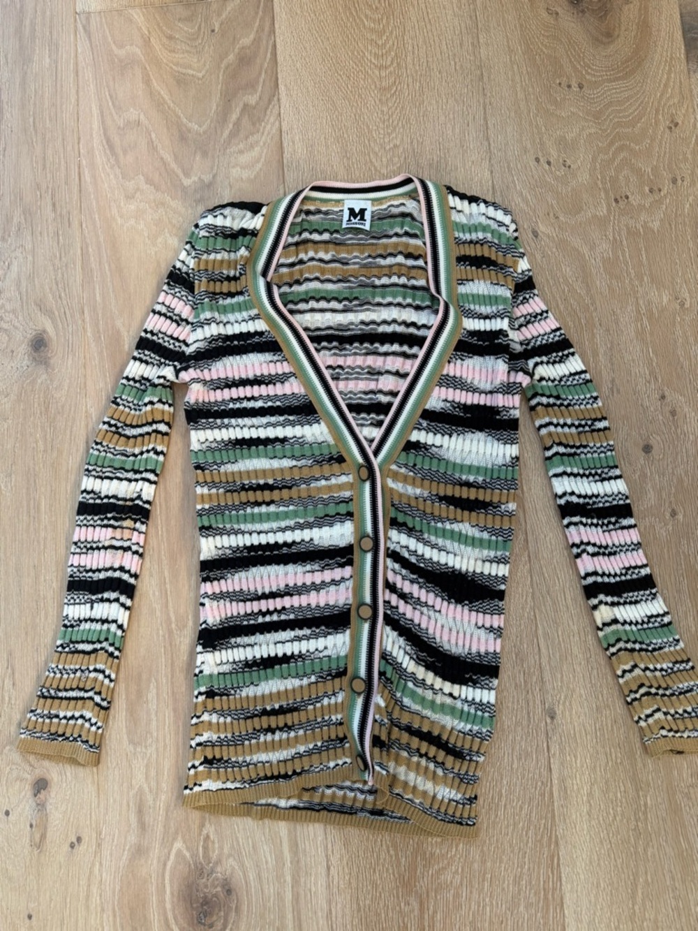 Missoni Multicolor Striped Knit Button Cardigan - Pink, Green, Black, Cream, Tan